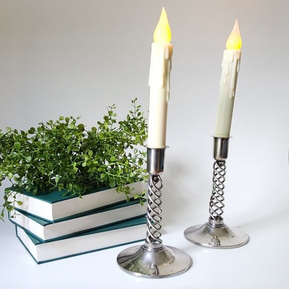 Hans Jensen Other - Vintage Hans Jensen Eisenberg-Lozano Mid-1900s Modern Silverplate Candlesticks